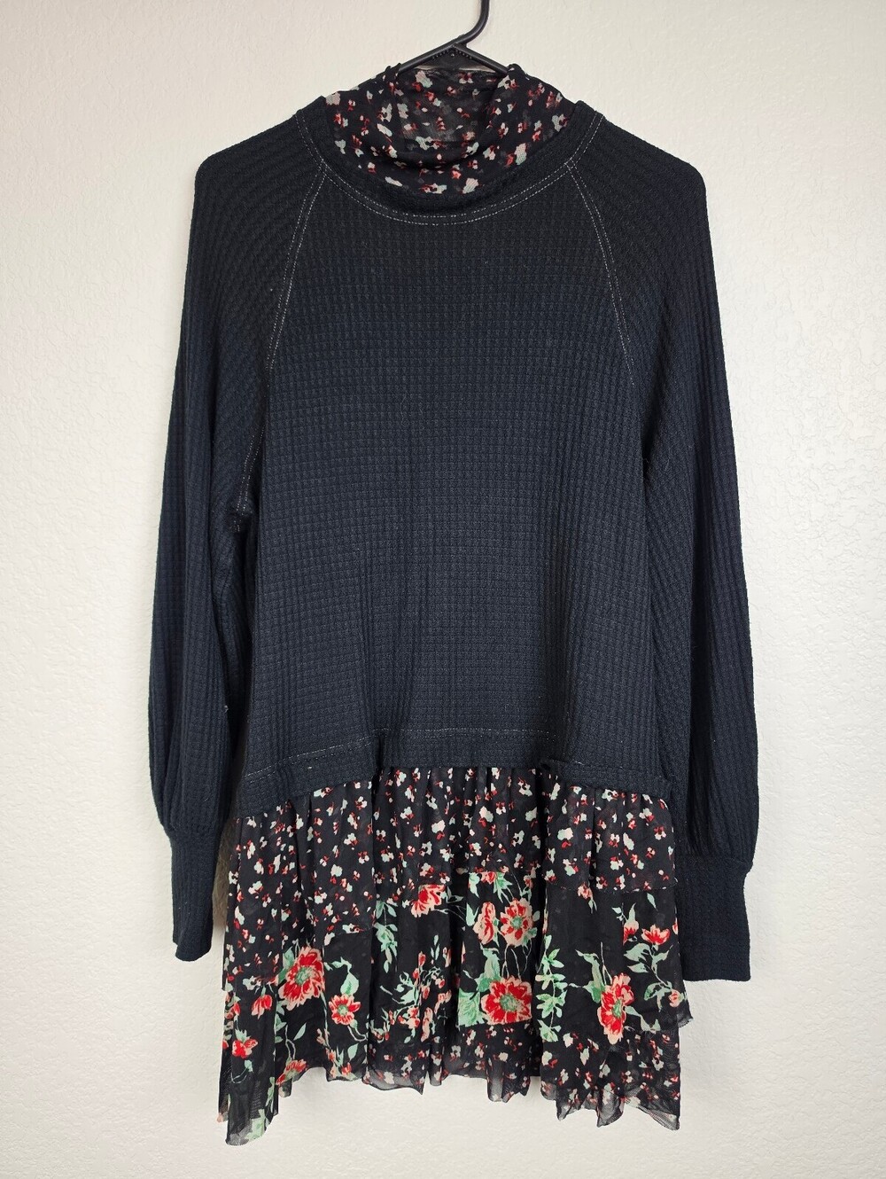 Free People Black Floral Layered Sweater Dress